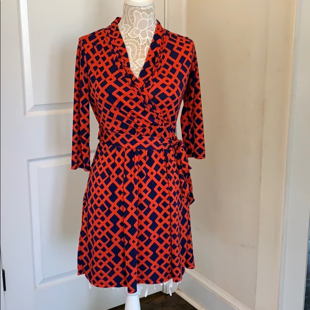 Orange and navy blue dress